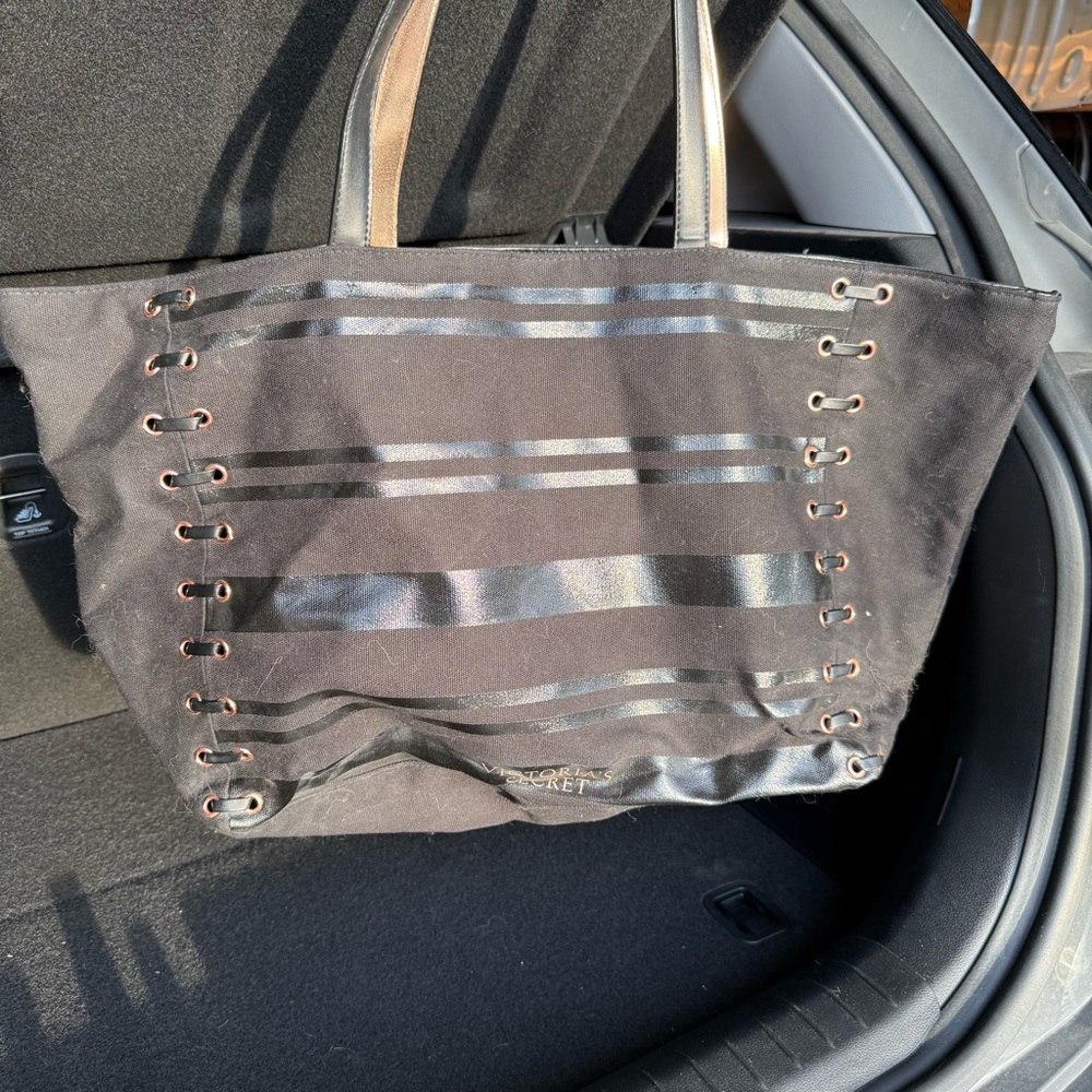 Victoria's Secret Black Canvas Corset Weekender Tote